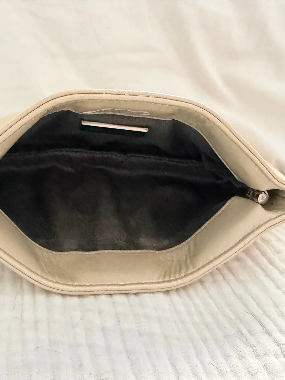 Lauren Merkin Beige Pleated Leather Wristlet Clutch